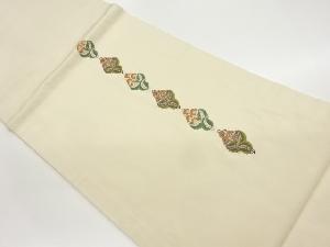 銀通し抽象花葉模様織出し開き名古屋帯（額縁仕立て）